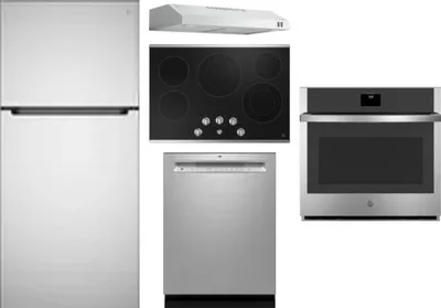 5 Piece Package Includes Refrigerator, Cooktop, Wall Oven, Hood And Dishwasher