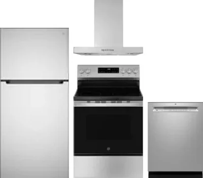 4 Piece Package Includes Refrigerator, Range, Hood And Dishwasher