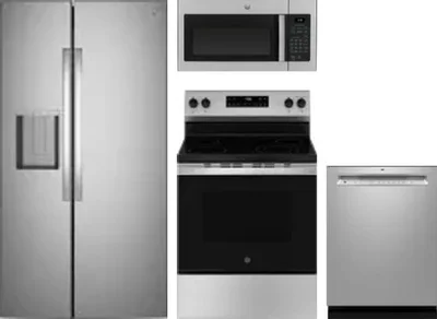 4 Piece Package Includes Refrigerator, Range, Microwave And Dishwasher