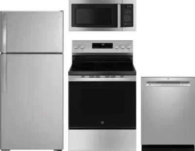 4 Piece Package Includes Refrigerator, Range, Microwave And Dishwasher