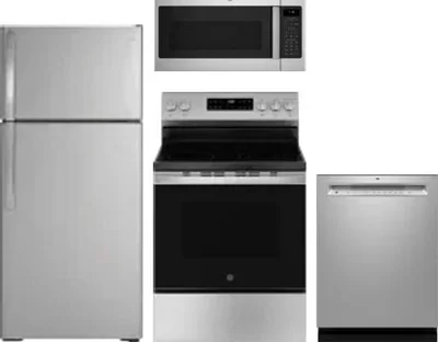 4 Piece Package Includes Refrigerator, Range, Microwave And Dishwasher