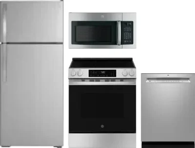 4 Piece Package Includes Refrigerator, Range, Microwave And Dishwasher