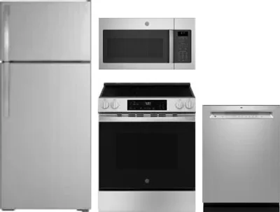 4 Piece Package Includes Refrigerator, Range, Microwave And Dishwasher