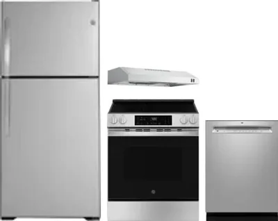 4 Piece Package Includes Refrigerator, Range, Hood And Dishwasher