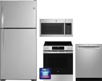 4 Piece Package Includes Refrigerator, Range, Microwave And Dishwasher
