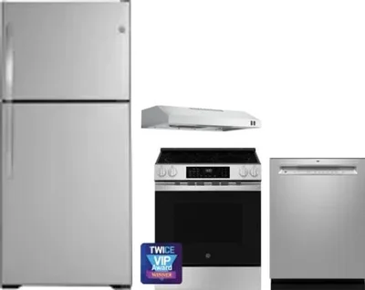 4 Piece Package Includes Refrigerator, Range, Hood And Dishwasher