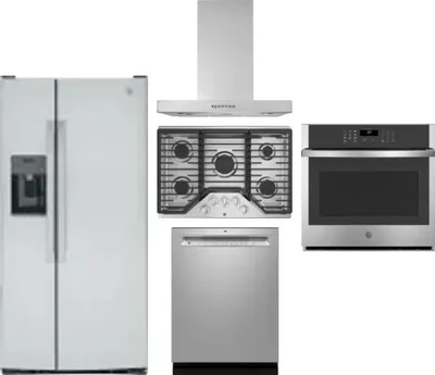 5 Piece Package Includes Refrigerator, Cooktop, Wall Oven, Hood And Dishwasher