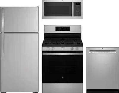 4 Piece Package Includes Refrigerator, Range, Microwave And Dishwasher