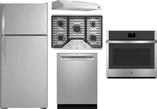 5 Piece Package Includes Refrigerator, Cooktop, Wall Oven, Hood And Dishwasher