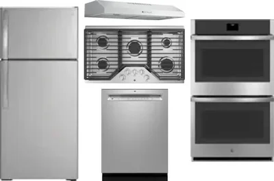 5 Piece Package Includes Refrigerator, Cooktop, Wall Oven, Hood And Dishwasher