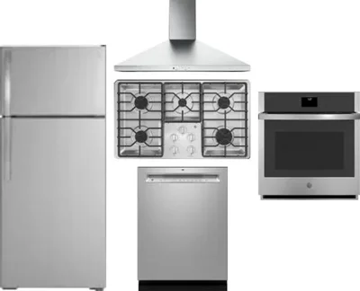 5 Piece Package Includes Refrigerator, Cooktop, Wall Oven, Hood And Dishwasher