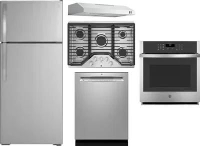 5 Piece Package Includes Refrigerator, Cooktop, Wall Oven, Hood And Dishwasher