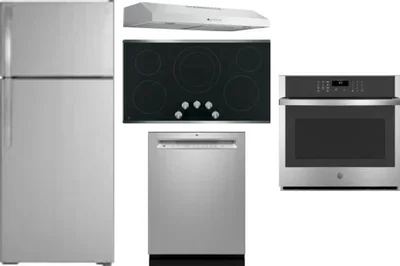 5 Piece Package Includes Refrigerator, Cooktop, Wall Oven, Hood And Dishwasher