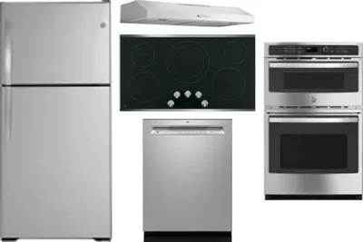 5 Piece Package Includes Refrigerator, Cooktop, Wall Oven, Hood And Dishwasher