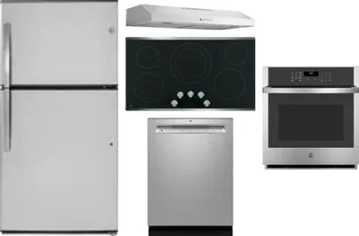 5 Piece Package Includes Refrigerator, Cooktop, Wall Oven, Hood And Dishwasher