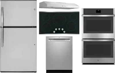 5 Piece Package Includes Refrigerator, Cooktop, Wall Oven, Hood And Dishwasher