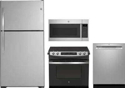 4 Piece Package Includes Refrigerator, Range, Microwave And Dishwasher