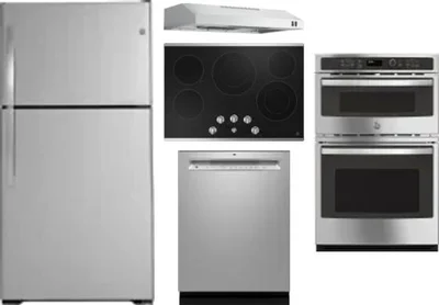 5 Piece Package Includes Refrigerator, Cooktop, Wall Oven, Hood And Dishwasher