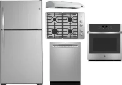 5 Piece Package Includes Refrigerator, Cooktop, Wall Oven, Hood And Dishwasher