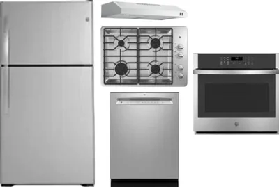 5 Piece Package Includes Refrigerator, Cooktop, Wall Oven, Hood And Dishwasher