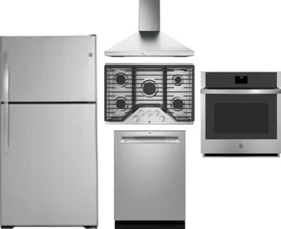 5 Piece Package Includes Refrigerator, Cooktop, Wall Oven, Hood And Dishwasher