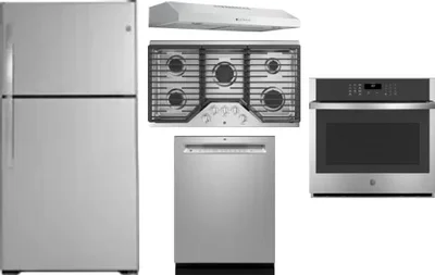 5 Piece Package Includes Refrigerator, Cooktop, Wall Oven, Hood And Dishwasher