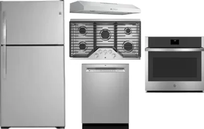 5 Piece Package Includes Refrigerator, Cooktop, Wall Oven, Hood And Dishwasher