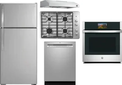 5 Piece Package Includes Refrigerator, Cooktop, Wall Oven, Hood And Dishwasher