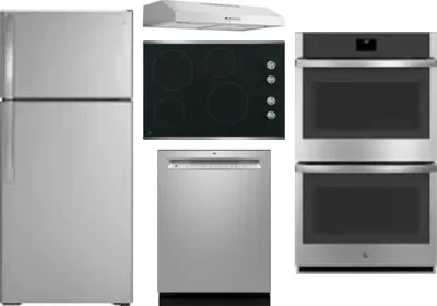 5 Piece Package Includes Refrigerator, Cooktop, Wall Oven, Hood And Dishwasher