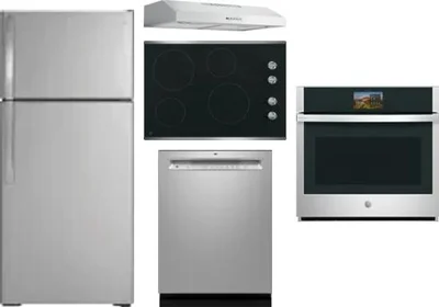 5 Piece Package Includes Refrigerator, Cooktop, Wall Oven, Hood And Dishwasher