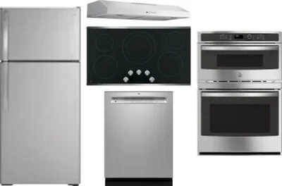 5 Piece Package Includes Refrigerator, Cooktop, Wall Oven, Hood And Dishwasher