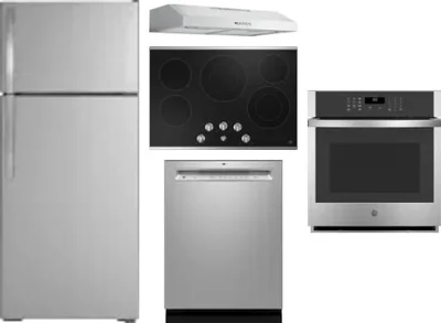 5 Piece Package Includes Refrigerator, Cooktop, Wall Oven, Hood And Dishwasher