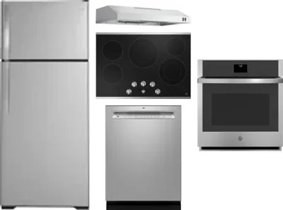 5 Piece Package Includes Refrigerator, Cooktop, Wall Oven, Hood And Dishwasher