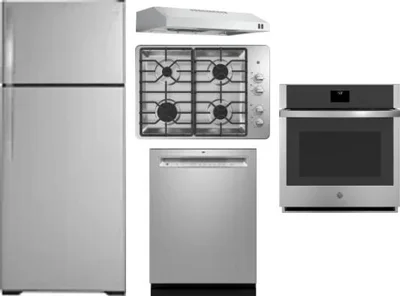 5 Piece Package Includes Refrigerator, Cooktop, Wall Oven, Hood And Dishwasher