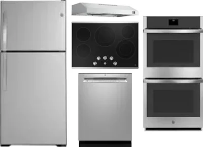 5 Piece Package Includes Refrigerator, Cooktop, Wall Oven, Hood And Dishwasher