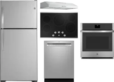 5 Piece Package Includes Refrigerator, Cooktop, Wall Oven, Hood And Dishwasher