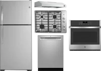 5 Piece Package Includes Refrigerator, Cooktop, Wall Oven, Hood And Dishwasher
