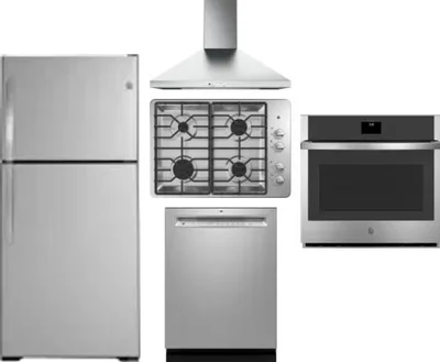 5 Piece Package Includes Refrigerator, Cooktop, Wall Oven, Hood And Dishwasher