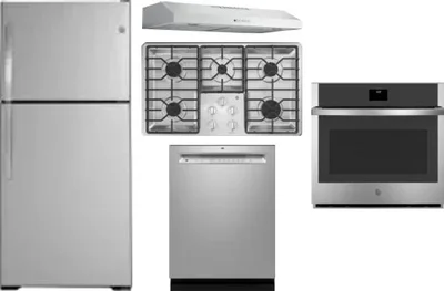 5 Piece Package Includes Refrigerator, Cooktop, Wall Oven, Hood And Dishwasher
