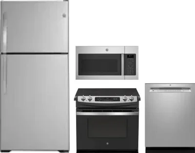 4 Piece Package Includes Refrigerator, Range, Microwave And Dishwasher