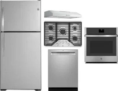 5 Piece Package Includes Refrigerator, Cooktop, Wall Oven, Hood And Dishwasher