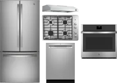 5 Piece Package Includes Refrigerator, Cooktop, Wall Oven, Hood And Dishwasher