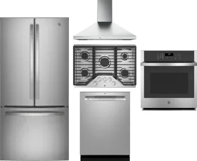 5 Piece Package Includes Refrigerator, Cooktop, Wall Oven, Hood And Dishwasher