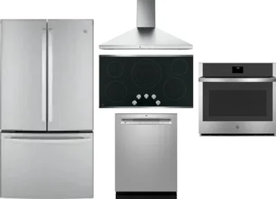 5 Piece Package Includes Refrigerator, Cooktop, Wall Oven, Hood And Dishwasher