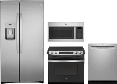 4 Piece Package Includes Refrigerator, Range, Microwave And Dishwasher