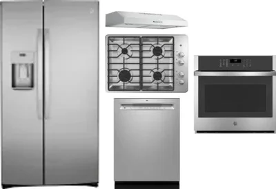 5 Piece Package Includes Refrigerator, Cooktop, Wall Oven, Hood And Dishwasher