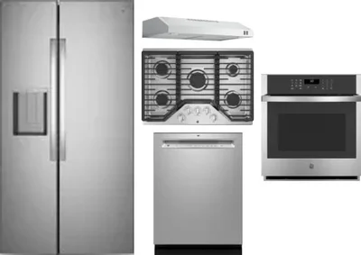 5 Piece Package Includes Refrigerator, Cooktop, Wall Oven, Hood And Dishwasher