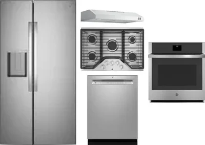 5 Piece Package Includes Refrigerator, Cooktop, Wall Oven, Hood And Dishwasher