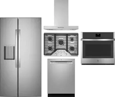 5 Piece Package Includes Refrigerator, Cooktop, Wall Oven, Hood And Dishwasher