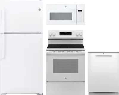 4 Piece Package Includes Refrigerator, Range, Microwave And Dishwasher
